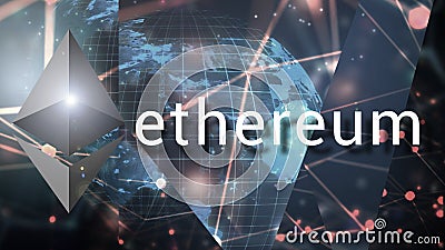 Ethereum crypto currency, decentralized blockchain technology Cartoon Illustration