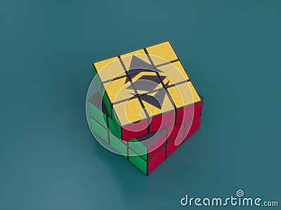 Ethereum Crypto Rubiks Cube Puzzle Solve Logic Game Difficult 3D Illustration Editorial Stock Photo