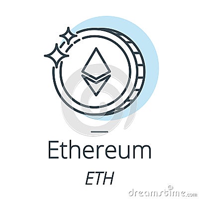 Ethereum cryptocurrency coin line, icon of virtual currency Vector Illustration