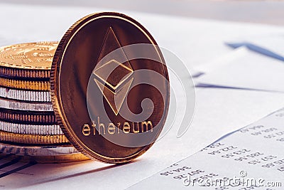 Ethereum cryptocurrency coinage Editorial Stock Photo