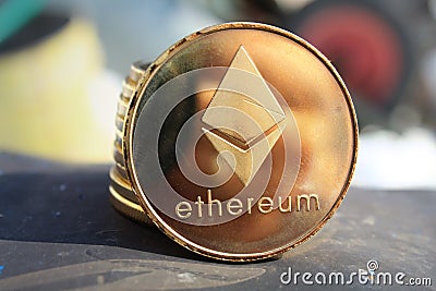 Stack of ether or ethereum coins Editorial Stock Photo