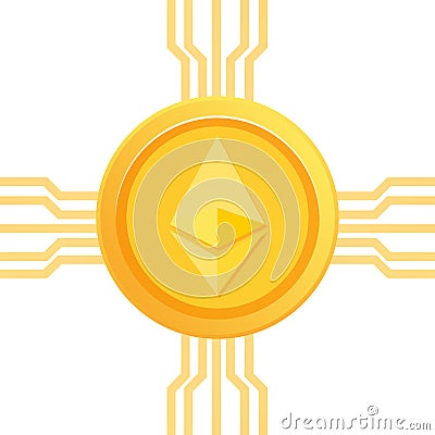 Ethereum Cryptocurrency gold coin icon. Blockchain technology concept. Vector Illustration