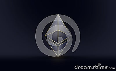 Ethereum cryptocurrency grey logo on black background Editorial Stock Photo