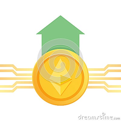 Ethereum Cryptocurrency grow Gold coin icon. Blockchain technology concept. Vector Illustration