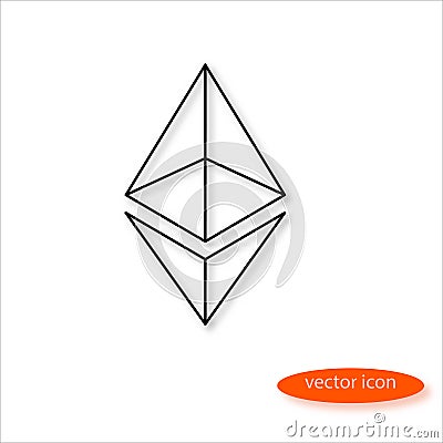 Ethereum cryptocurrency symbol in thin line casting a shadow, vector Editorial Stock Photo