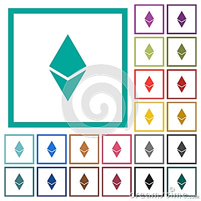 Ethereum digital cryptocurrency flat color icons with quadrant frames Editorial Stock Photo