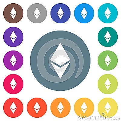 Ethereum digital cryptocurrency flat white icons on round color backgrounds Editorial Stock Photo