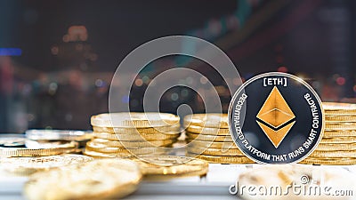 Ethereum ETH cryptocurrency digital crypto currency coin for defi decentralized financial banking business and world stock Editorial Stock Photo