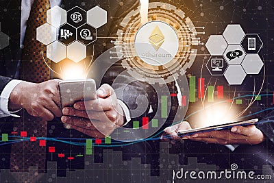 Ethereum ETH and Cryptocurrency Trading Concept Editorial Stock Photo