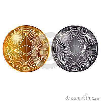 Ethereum gold and silver coins Vector Illustration