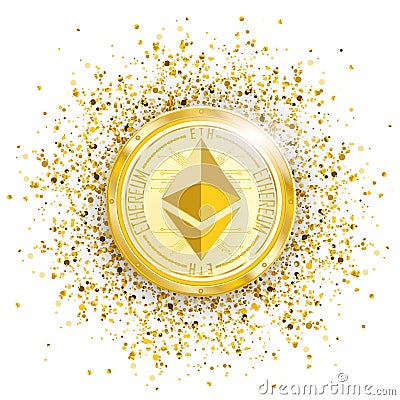 Ethereum Golden Particles Confetti Vector Illustration