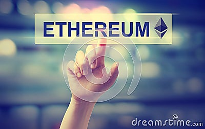 Ethereum with hand pressing a button Editorial Stock Photo