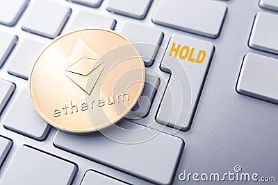 Ethereum hold concept. Toned soft focus picture. Conceptual image for worldwide cryptocurrency and digital payment system Editorial Stock Photo