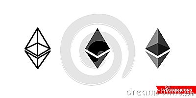 Ethereum icon of 3 types color, black and white, outline. Isolated vector sign symbol Editorial Stock Photo