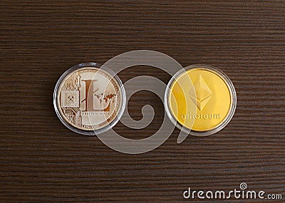 Ethereum, Litecoin digital cryptocurrencys. Editorial Stock Photo