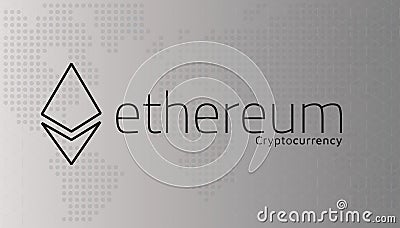 Ethereum logo and dotted world map. Editable eps10 Vector. Vector Illustration