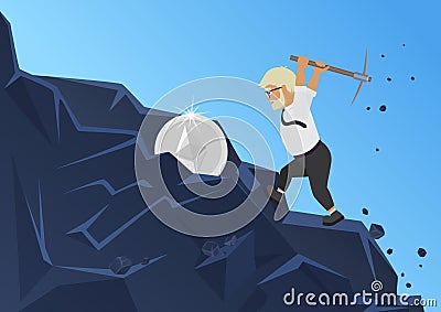 Ethereum mining bearded man flat vector illustration Vector Illustration