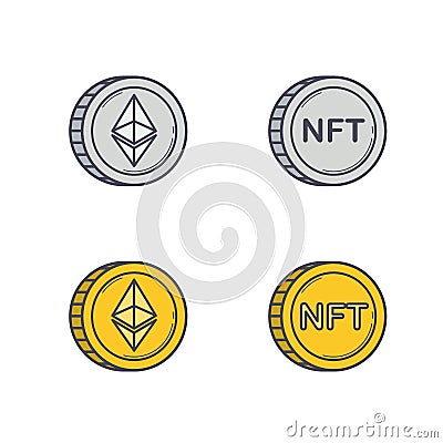 Ethereum and NFT coins set Vector Illustration