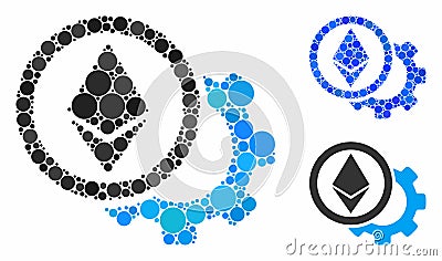 Ethereum options cogwheel Mosaic Icon of Circle Dots Vector Illustration