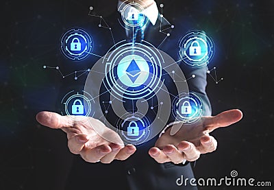 Ethereum Security Theme with businessman Editorial Stock Photo