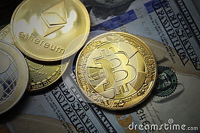 Etherium and Bitcoin BTC Coins Cryptocurrency Editorial Stock Photo