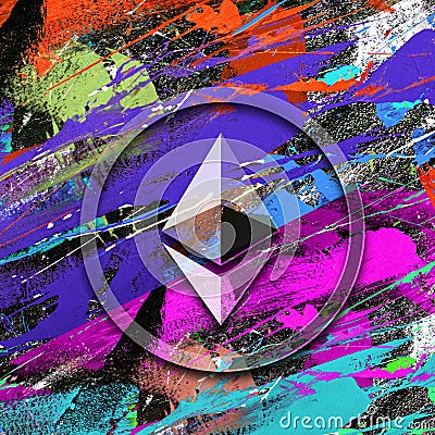 Etherium Cryptocurrency coin on colorful background, cryptocurrency concept Editorial Stock Photo