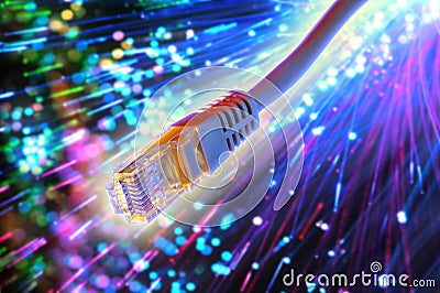 Ethernet cable with fiber optic background Stock Photo