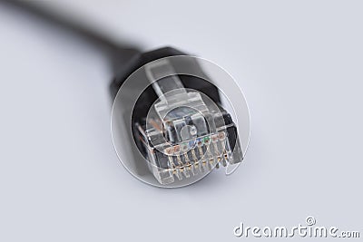 Ethernet cable plug connector. Network connection, internet communication and computer technology Stock Photo