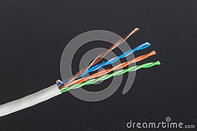 Ethernet cable showing twisted pairs Stock Photo