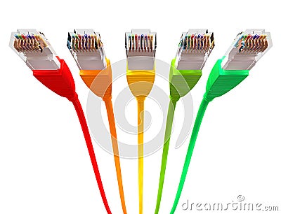 Ethernet Cables Unplugged Colors Pointing Forward Underneath Stock Photo