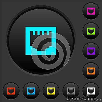 Ethernet connector dark push buttons with color icons Stock Photo