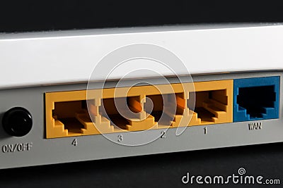 Ethernet port on the back of the router Stock Photo