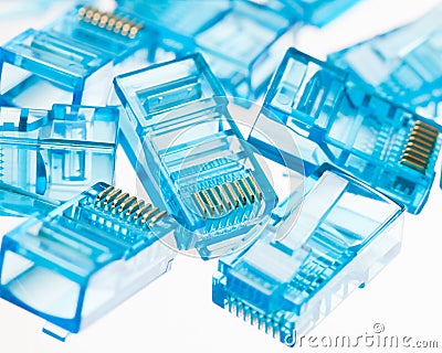 Ethernet rj45 blue lan plugs Stock Photo