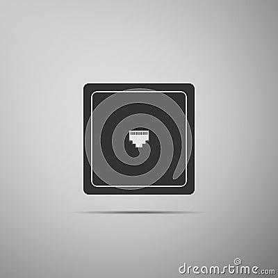 Ethernet socket sign. Network port - cable socket icon isolated on grey background. LAN port icon. Local area connector Vector Illustration