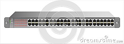 The Ethernet switch for mounting with a 19-inch rack with 48 ports. Vector Illustration