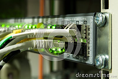 Ethernet switch on a rack Stock Photo