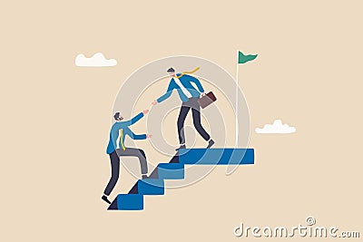 Ethical leadership help colleague to succeed and reach goal achieve target, mentorship, support or help for career success concept Vector Illustration