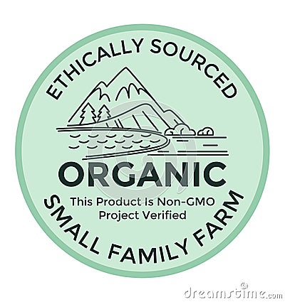 Ethically sourced organic small family farm label Vector Illustration