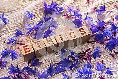 Ethics on the wooden cubes Stock Photo