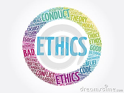 Ethics word cloud collage, concept background Stock Photo