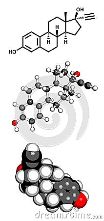 Ethinyl estradiol (EE) anticonceptive hormone molecule Stock Photo