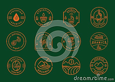 Ethiopia coffee line badge design Vector Illustration