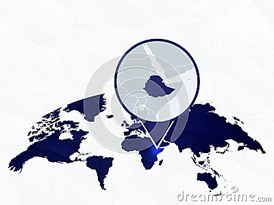 Ethiopia detailed map highlighted on blue rounded World Map Vector Illustration