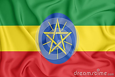 Ethiopia flag in 3D, broad format, flowing with the breeze. three-dimensional rendering Cartoon Illustration