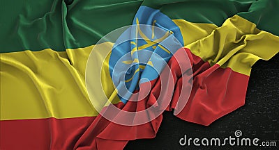 Ethiopia Flag Wrinkled On Dark Background 3D Render Stock Photo