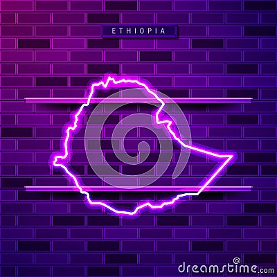 Ethiopia map glowing purple neon lamp sign Vector Illustration