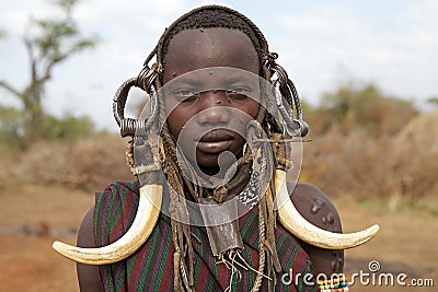 Mursi young woman, Ethiopia Editorial Stock Photo