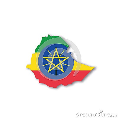 Ethiopia national flag in a shape of country map Vector Illustration