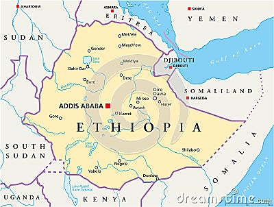 Ethiopia Political Map Vector Illustration