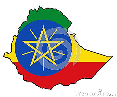 Ethiopia Silhouette Outline Flag Map Vector Illustration